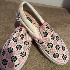 black and pink flowered vans